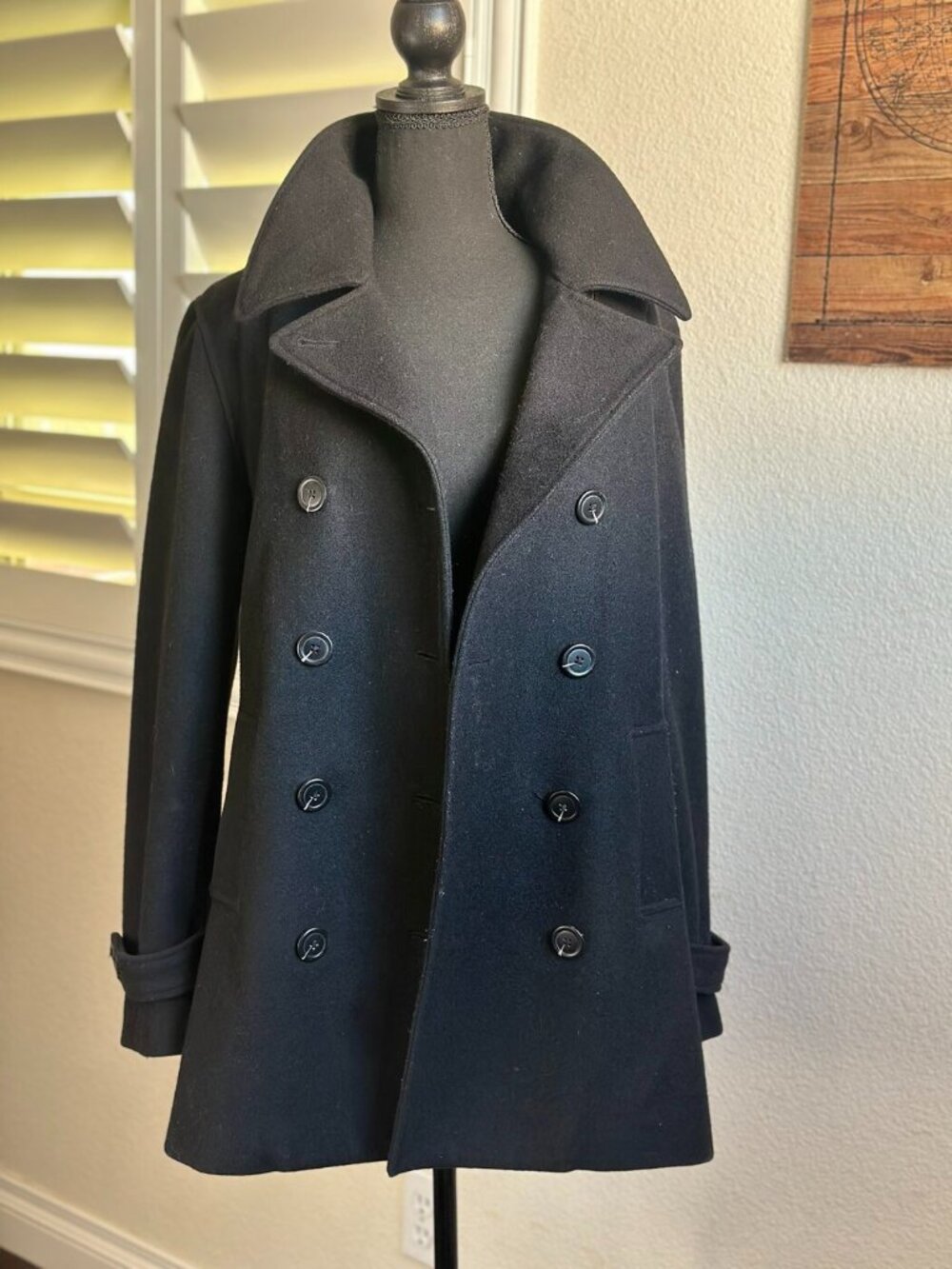 GAP Double-Breasted Wool Blend Pea Coat Black/Navy Size L
